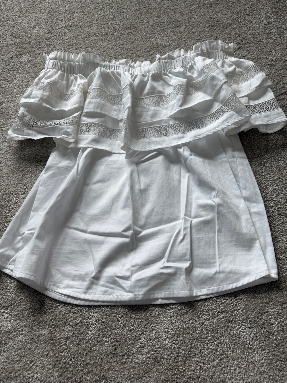Mi Golondrina White Crochet Trim Off-Shoulder Top